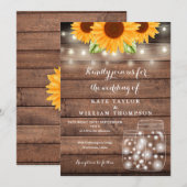 ひまわり ストリング ライト メイソンジャー ラスティック ウェディング 招待状 (正面/裏面)