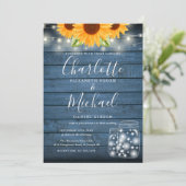 ひまわり ストリング ライト メイソンジャー 青い結婚式 招待状 (スタンド正面)