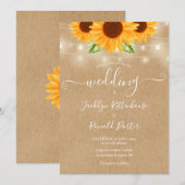 ひまわり ストリング ライト ラスティック クラフト ウェディング 招待状 (正面/裏面)