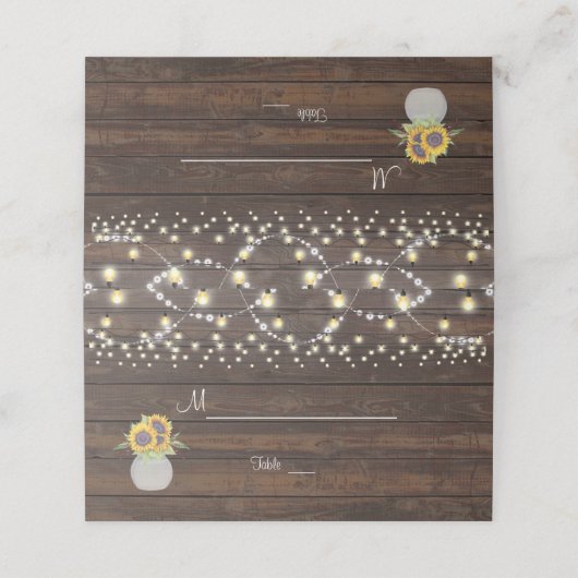 ひまわり ストリング ライト 古い木のテーブル ナンバー プレイスカード (外部開封)