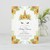 ひまわり スリーピー ユニコーン 仮想ベビーシャワー 招待状 (スタンド正面)