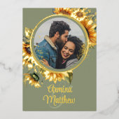 ひまわり セージグリーン オーダーメイド フォト ウェディング 箔招待状 (正面)