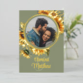 ひまわり セージグリーン オーダーメイド フォト ウェディング 箔招待状 (立ち正面)