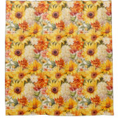 ひまわり、ダリア、ジニアスフローラシャワーカーテン シャワーカーテン (正面)