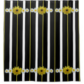 ひまわり、デイジーとストライプ シャワーカーテン (正面)