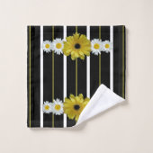 ひまわり、デイジーとストライプ バスタオルセット (ウォッシュタオル)