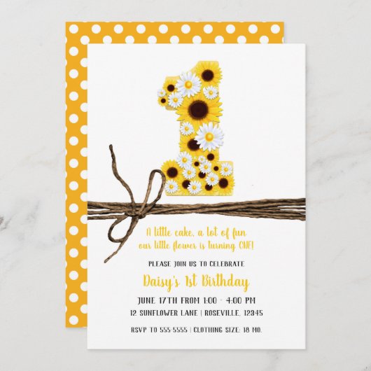 ひまわり&デイジーワンバースデーパーティー 招待状 (正面/裏面)
