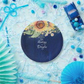 ひまわり デイジー ベイビーズ ブレス ネイビー ブルー ラスティック ペーパープレート (パーティー)