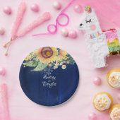 ひまわり デイジー ベイビーズ ブレス ネイビー ブルー ラスティック ペーパープレート (パーティー)