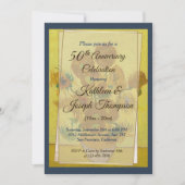 ひまわり ネイビーブルー 写真 50周年 結婚記念日 招待状 (正面)