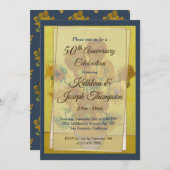 ひまわり ネイビーブルー 写真 50周年 結婚記念日 招待状 (正面/裏面)