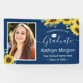 ひまわり ネイビーブルー 卒業パーティー フォトバナー 横断幕 (横)