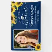 ひまわり ネイビーブルー 卒業パーティー フォトバナー 横断幕 (縦)