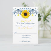 ひまわり ネイビーブルー 黄色 花 モチーフ 結婚式 返信 (スタンド正面)