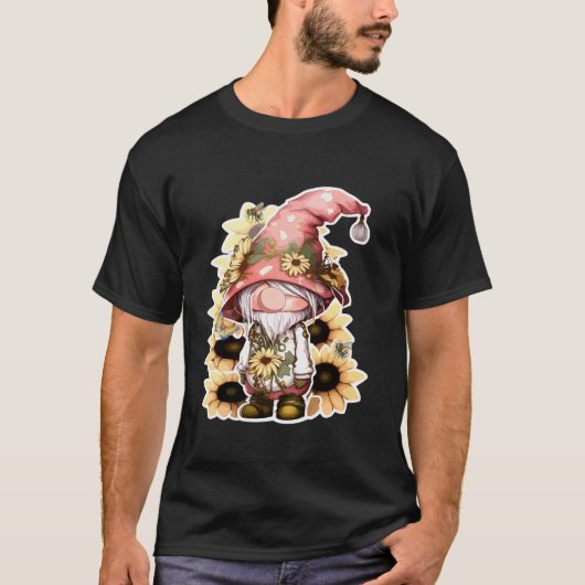 ひまわり+ノーム+かわいい+ミツバチ+おもしろい+ノーム+ひまわり Tシャツ (正面)