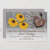 ひまわり、ハートオン木材婚約パーティ結婚ズ 招待状 (正面/裏面)