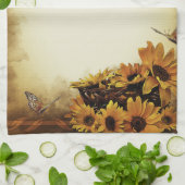 ひまわり&バタフライイエローブラウンキッチンタオル キッチンタオル (折り畳み)