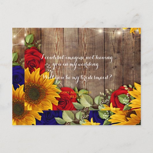 ひまわり&バラが私のメイド・オブ・オーナー(花嫁付き添い人)Pos 案内ポストカード (裏面)
