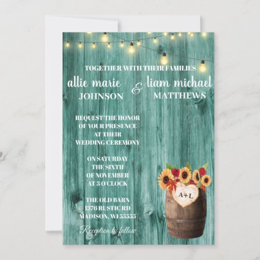 ひまわり&バラウイスキー樽ウェディング招待 セーブザデート (正面)