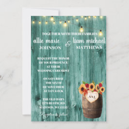 ひまわり&バラウイスキー樽ウェディング招待 セーブザデート