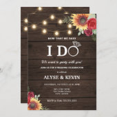 ひまわり、バラ、ライトと古材の木 I DO BBQ 招待状 (正面/裏面)