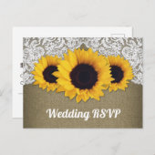 ひまわり バルーンとレースの結婚式出欠確認ポストカード インビテーションポストカード (正面/裏面)
