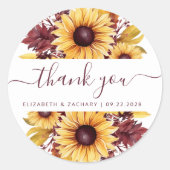 ひまわり バーガンディ フラワー ウェディング サンクス ラウンドシール (正面)