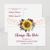 ひまわり バーガンディ ローズ ライト 変更日付カード 案内ポストカード (正面/裏面)