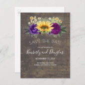 ひまわり&パープルバラ秋日付を保存 案内ポストカード (正面/裏面)