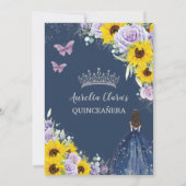 ひまわり パープル フラワー ネイビーブルー ドレス 15歳の誕生日パーティー 招待状 (裏面)