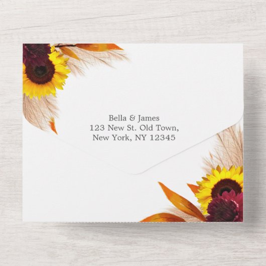 ひまわり フラワー オールインワン ウェディング 招待状 (裏面)