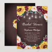 ひまわり ブライダルシャワーマグカップ  ボトル  ワインレッド 招待状 (正面/裏面)