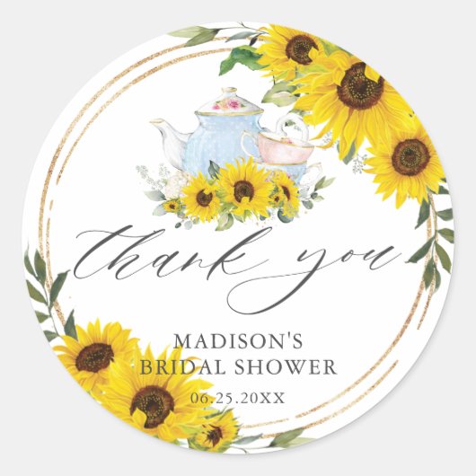 ひまわり ブライダル ベイビー シャワー ティーパーティー サンクス ラウンドシール (正面)