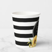 ひまわり ブラックアンドホワイト ストライプ ウェディングシャワー 紙コップ (正面)