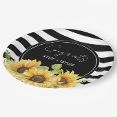 ひまわり ブラックアンドホワイト ストライプ ウェディング シャワー ペーパープレート (アングル)