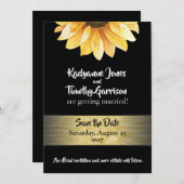 ひまわり & ブラック セーブ・ザ・デート 結婚式招待状 招待状 (正面/裏面)