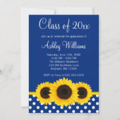 ひまわり ブルーポルカドット 卒業おめでとうのご案内 招待状 (正面)