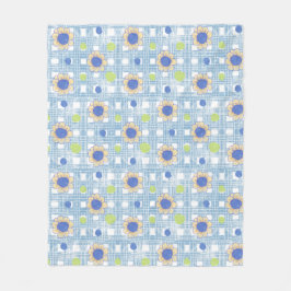 ひまわり&プレイドヴィンテージデザイン フリースブランケット