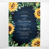 ひまわり ベイビーズブレス ネイビーブルー 花 結婚式 三つ折り案内状 (内部中)