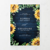 ひまわり ベビーズブレス ネイビーブルー 花 結婚式 三つ折り案内状 (カバー)