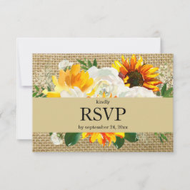 ひまわり&ホワイトフローラと食事オプション – Burlap 出欠カード