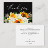 ひまわり&ホワイトフローラブラック2B Small Thank You ノートカード (正面/裏面)