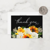 ひまわり&ホワイトフローラブラック2B Small Thank You ノートカード (正面/裏面インサイチュ)