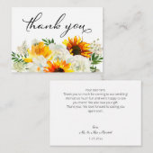 ひまわり&ホワイトフローラホワイト2B Small Thank You ノートカード (正面/裏面)