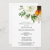 ひまわり&ホワイトフローラリハーサルディナー – ホワイト 招待状 (正面/裏面)