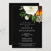 ひまわり&ホワイトフローラリハーサルディナー – 黒 招待状 (正面/裏面)