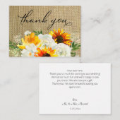ひまわり&ホワイトフローラBurlap 2Bスモールサンキュー ノートカード (正面/裏面)