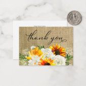 ひまわり&ホワイトフローラBurlap 2Bスモールサンキュー ノートカード (正面/裏面インサイチュ)