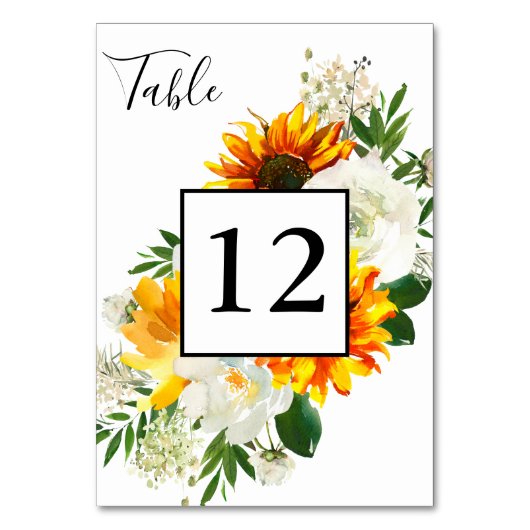 ひまわり&ホワイトローズアートフローラ – ホワイト2 テーブルナンバー (正面)