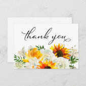 ひまわり&ホワイトローズフローラ2ホワイト サンキューカード (正面/裏面)